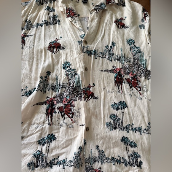 Forever 21 Short Sleeve Button Down Cowboy Print Graphic Shirt Men’s Large - Picture 2 of 7